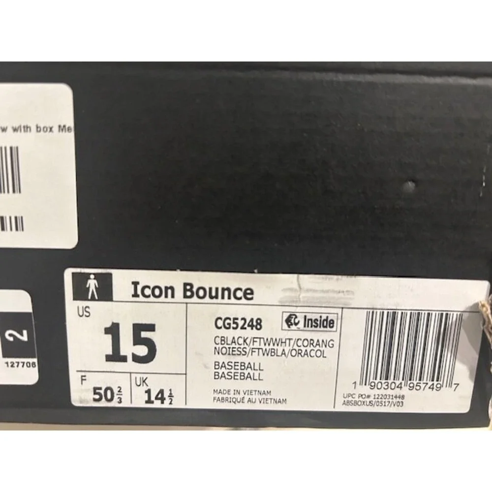 Adidas Mens Icon Bounce Baseball Cleats CG5248 Black Orange White NIB - Size 15‎